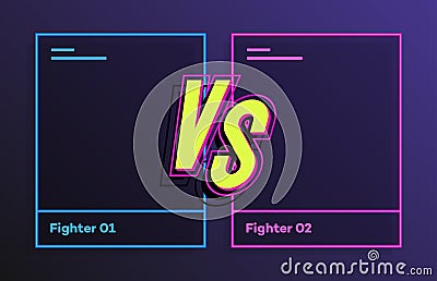 Versus banner with frame neon style blue and pink color Vector Illustration