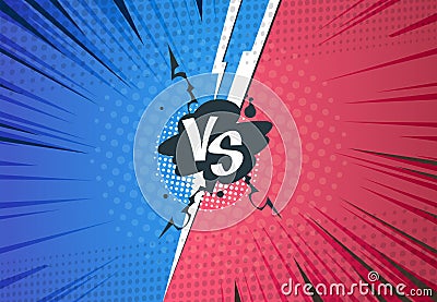 Versus comics background. Superhero pop art battle, cartoon halftone style, retro VS challenge template. Vector versus Vector Illustration