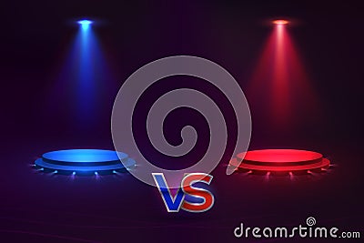 Versus concept. Glowing pedestal hologram, game match VS background, MMA competition contest. Vector versus template Vector Illustration