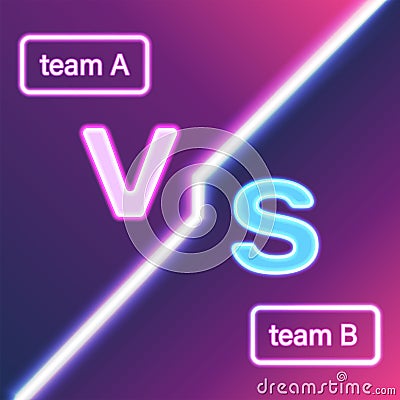 Versus design template for battle for team A vs team B, abstract neon gradient background Vector Illustration