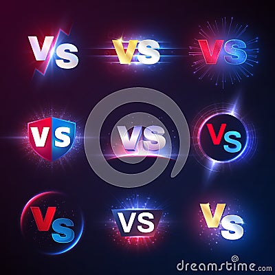 Versus emblems. Vs mma competition, battle confrontation lucha libre contest versus vector symbols Vector Illustration