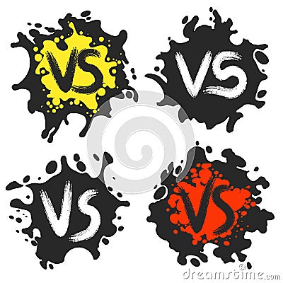 Versus fight labels on dirty blobs Vector Illustration