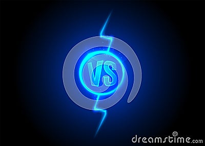 Versus icon. VS letters is into round circle. Lightning bolt on dark background Vector Illustration