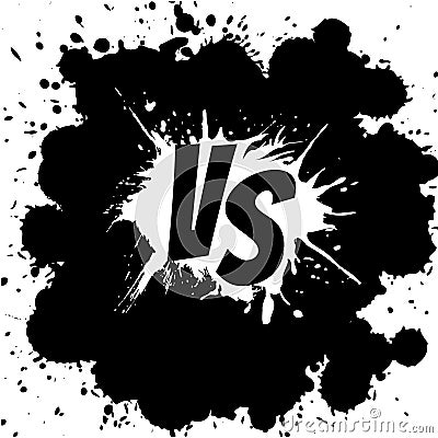 Versus letters logo. Black V and S on white splash Vector Illustration