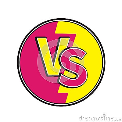 Versus letters round circle icon or VS battle fight competition sign symbol. Cute cartoon style. Text template. Pink yellow color. Vector Illustration