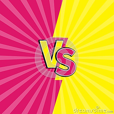 Versus letters or VS battle fight competition. Cute cartoon style. Pink yellow background template. Sunburst with ray of light. St Vector Illustration