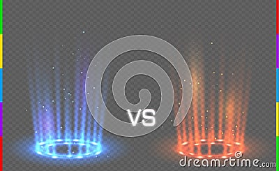 Versus round blue and red glow rays night scene with sparks on transparent background. Transparency in additional format only Vector Illustration