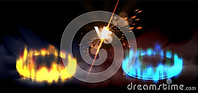 Versus Round Orange And Blue Glow Circles Scene Vector Illustration