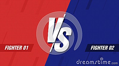 Versus screen. Vs battle headline, conflict duel between Red and Blue teams. Confrontation fight competition. Vector Stock Photo