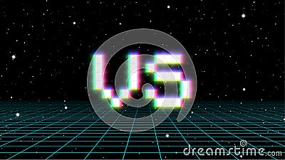 Versus sign with arcade game style with pixel letters over synthwave landscape. 80s styled VS emblem for competition Vector Illustration