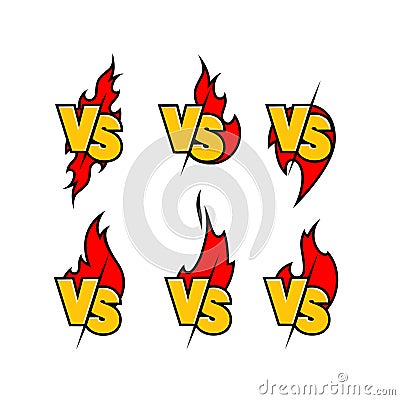 Versus sign surrounded by flames. Color symbol. Vector Illustration