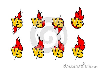 Versus sign surrounded by flames. Color symbol. Vector Illustration