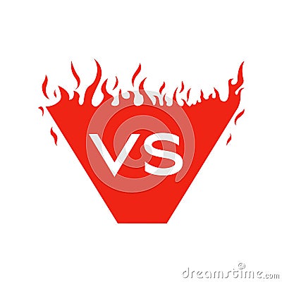 Versus text and shape with fire frames. Red flaming VS letters Vector Illustration