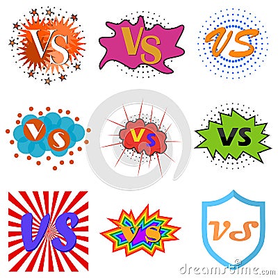 Versus or vs confrontation labels Cartoon Illustration