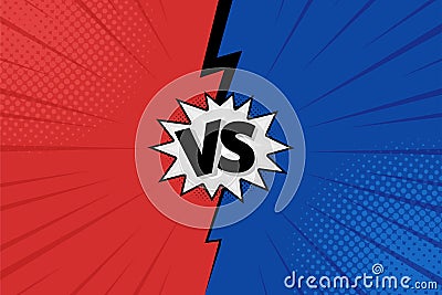 Versus VS letters fight backgrounds in flat comics style design with halftone, lightning. Vector Cartoon Illustration