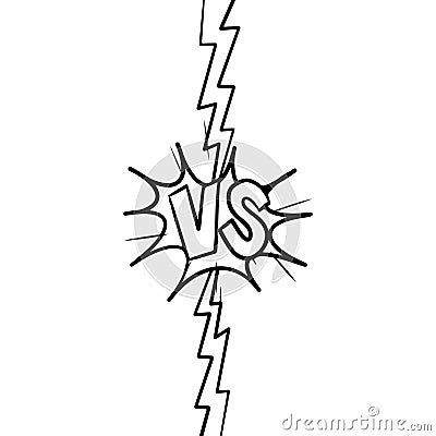 Versus Or VS Letters Logo Design in doodle style. Comic fighting duel with lightning ray border. vector illustration Vector Illustration