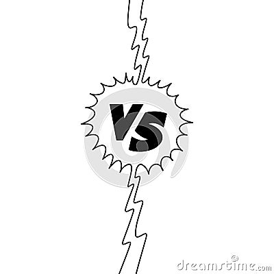 Versus Or VS Letters Logo Design in doodle style. Comic fighting duel with lightning ray border. vector illustration Vector Illustration