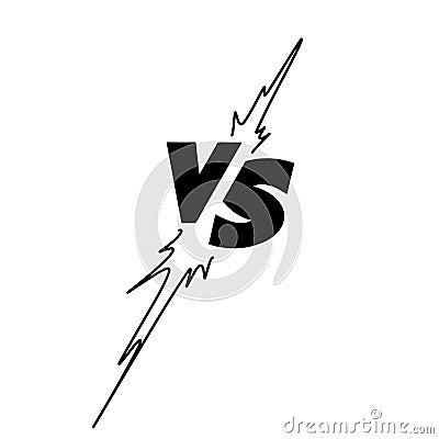 Versus Or VS Letters Logo Design in doodle style. Comic fighting duel with lightning ray border. vector illustration Vector Illustration