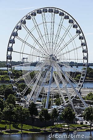 Vertical aerial view of the Great Wheel, Old Montreal Editorial Stock Photo