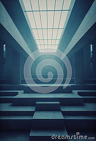 Vertical AI-generated digital art of an inside part of a modern well-designed dark temple Stock Photo