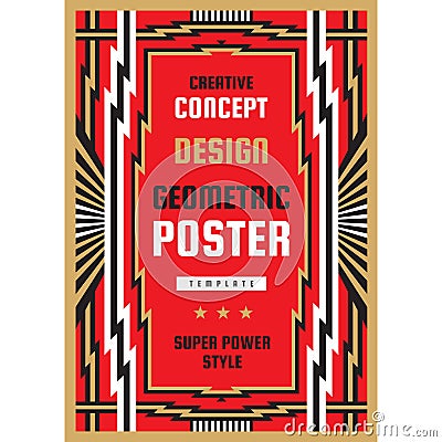 Vertical art deco poster template in heavy power style. Geometric abstract banner. Graphic design layout. Music concert rock conc Vector Illustration