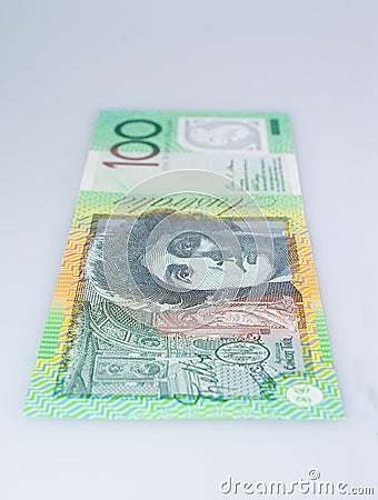 Vertical Australian Hundred Dollar Banknote Standing Up Stock Photo