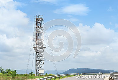 Vertical Axis Wind Turbine generator tower in wind power station Stock Photo