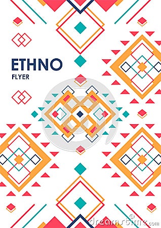 Vertical background with geometric ethnic ornament. ethno abstract poster template with place for text Vector Illustration