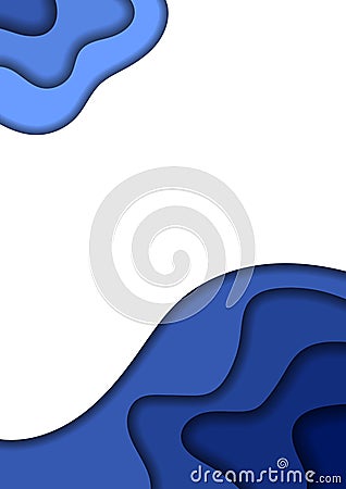 Vertical banner with 3D paper cut blue and white layers abstract background size A4. Cover for business presentation, banner, Cartoon Illustration