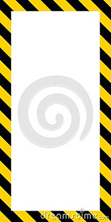 Vertical banner frame, diagonal yellow and black stripes Vector Illustration