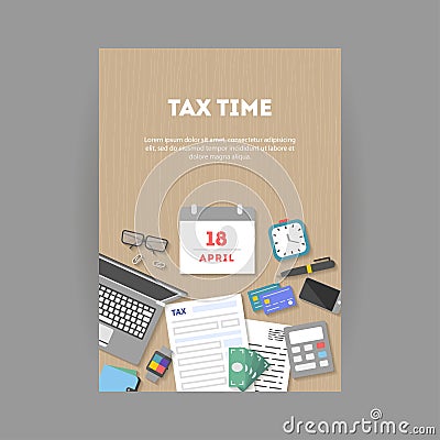 Vertical banner with icons paying taxes Vector Illustration