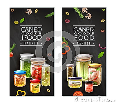 Canned Food Vertical Banners Vector Illustration