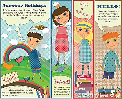 Vertical Banners with Cute Kids Vector Illustration