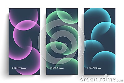 Vertical banners. Set of vibrant color gradient round shapes. Futuristic abstract backgrounds with bright colored spheres. Vector Illustration