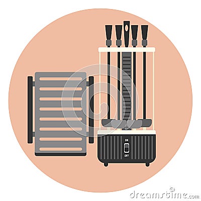 Vertical BBQ grill, kitchen shashlik kebab maker Stock Photo