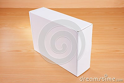 Vertical blank white box on wood Stock Photo