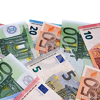 Vertical border of various different Euro bills copy space Stock Photo