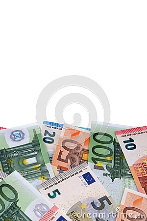 Vertical border of various different Euro bills isolated Stock Photo