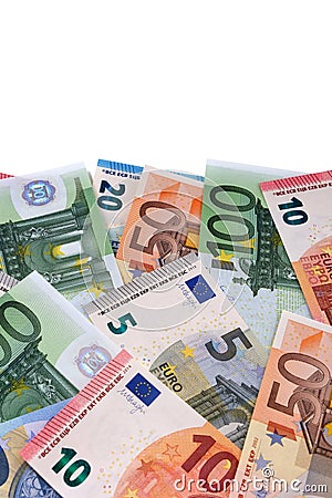 Vertical border of various different Euro bills Stock Photo