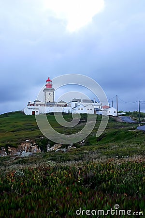 Vertical of the Capo Da Roca Lighthouse in Portugal Stock Photo