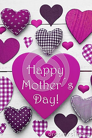 Vertical Card With Purple Heart Texture, Happy Mothers Day Stock Photo