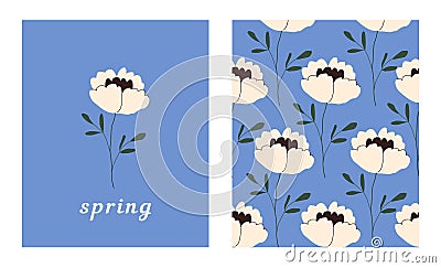 Vertical cards with blossomed spring flowers Vector Illustration