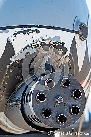 Vertical close-up shot of an old aircraft part Stock Photo