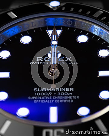 Vertical close-up shot of a Rolex Submariner Ceramic watch Editorial Stock Photo