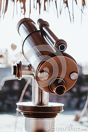 Vertical closeup shot of a city telescope Stock Photo