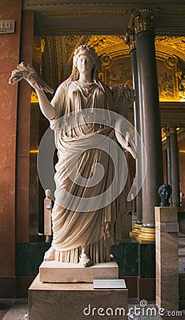 Vertical closeup shot of the statue of Livia As Ceres in the museum Editorial Stock Photo