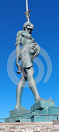 Vertical closeup of the Verity sculpture at Ilfracombe harbour, Devon with a beautiful blue sky Editorial Stock Photo