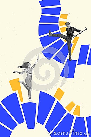 Vertical collage picture of two cheerful excited black white colors people dancing blue yellow ukrainian colors isolated Stock Photo