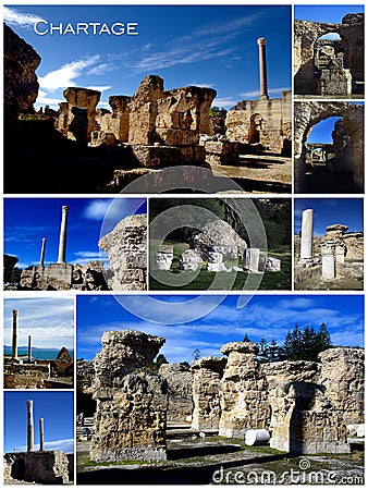 Vertical collage postcard of Carthage in Tunisia Stock Photo