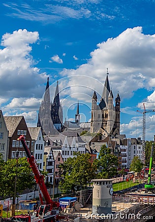 Vertical of the Cologne Cathedral in Germany on a cloudy, sunny day Editorial Stock Photo